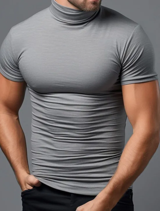 Best OUKU Men's T Shirt Tee Top Short Sleeves Turtleneck Summer Plain Fashion Designer Basic Vacation Street Going out Black White Green Top Tee for Men