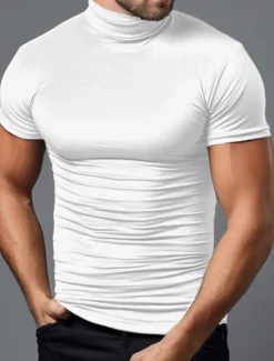 Best OUKU Men's T Shirt Tee Top Short Sleeves Turtleneck Summer Plain Fashion Designer Basic Vacation Street Going out Black White Green Top Tee for Men