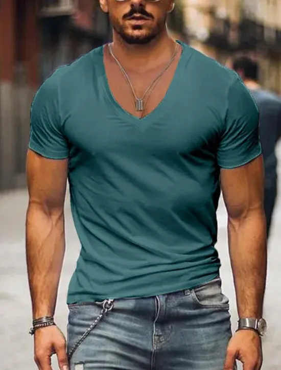 New OUKU Men's T Shirt Tee Top Short Sleeves V Neck Summer Plain Designer Basic Modern Contemporary Classic Style Vacation Street Going out Black White Pink Top Tee for Men