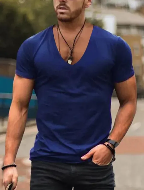New OUKU Men's T Shirt Tee Top Short Sleeves V Neck Summer Plain Designer Basic Modern Contemporary Classic Style Vacation Street Going out Black White Pink Top Tee for Men