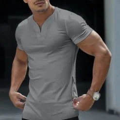 Hot OUKU Men's T Shirt Tee Top Short Sleeve V Neck Summer Plain Sports Fashion Lightweight V Neck Vacation Casual Holiday Light Blue Black White Top Tee for Men