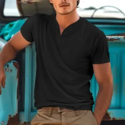 New OUKU Men's T Shirt Tee Top Short Sleeve V Neck Summer Plain Sports Fashion Lightweight V Neck Vacation Casual Holiday Dark Grey Black White Top Tee for Men