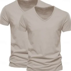 Online OUKU Men's T Shirt Tee Top Short Sleeves V Neck Summer Plain Fashion Designer Basic V Neck Vacation Street Going out White+Black White and Blue Orange / Green Top Tee for Men