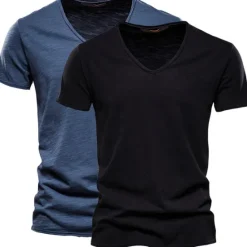 Online OUKU Men's T Shirt Tee Top Short Sleeves V Neck Summer Plain Fashion Designer Basic V Neck Vacation Street Going out White+Black White and Blue Orange / Green Top Tee for Men