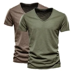 Online OUKU Men's T Shirt Tee Top Short Sleeves V Neck Summer Plain Fashion Designer Basic V Neck Vacation Street Going out White+Black White and Blue Orange / Green Top Tee for Men