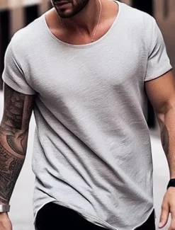 New OUKU Men's T Shirt Tee Top Short Sleeves Crew Neck Summer Plain Fashion Designer Basic Vacation Street Going out Black White Blue Top Tee for Men