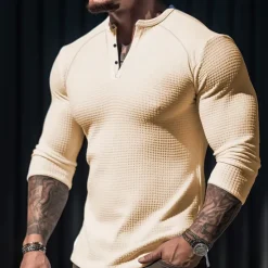 OUKU Men's T shirt Tee Waffle Henley Shirt Henley Shirt Tee Top Long Sleeve Shirt Plain Henley Street Vacation Long Sleeve Clothing Apparel Fashion Designer Basic