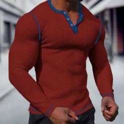 New OUKU Men's T shirt Tee Waffle Henley Shirt Henley Shirt Tee Top Long Sleeve Shirt Plain Raglan Sleeve Henley Street Vacation Long Sleeve Patchwork Clothing Apparel Polyester Fashion Designer Basic