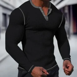 New OUKU Men's T shirt Tee Waffle Henley Shirt Henley Shirt Tee Top Long Sleeve Shirt Plain Raglan Sleeve Henley Street Vacation Long Sleeve Patchwork Clothing Apparel Polyester Fashion Designer Basic