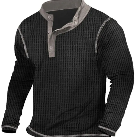 New OUKU Men's T shirt Tee Waffle Henley Shirt Henley Shirt Tee Top Long Sleeve Shirt Patchwork Henley Street Vacation Long Sleeve Patchwork Clothing Apparel Fashion Designer Basic