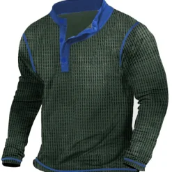 New OUKU Men's T shirt Tee Waffle Henley Shirt Henley Shirt Tee Top Long Sleeve Shirt Patchwork Henley Street Vacation Long Sleeve Patchwork Clothing Apparel Fashion Designer Basic