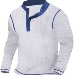 New OUKU Men's T shirt Tee Waffle Henley Shirt Henley Shirt Tee Top Long Sleeve Shirt Patchwork Henley Street Vacation Long Sleeve Patchwork Clothing Apparel Fashion Designer Basic