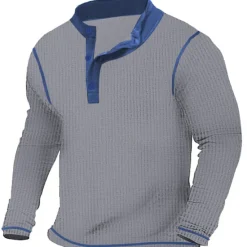 New OUKU Men's T shirt Tee Waffle Henley Shirt Henley Shirt Tee Top Long Sleeve Shirt Patchwork Henley Street Vacation Long Sleeve Patchwork Clothing Apparel Fashion Designer Basic