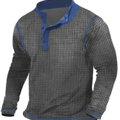 New OUKU Men's T shirt Tee Waffle Henley Shirt Henley Shirt Tee Top Long Sleeve Shirt Patchwork Henley Street Vacation Long Sleeve Patchwork Clothing Apparel Fashion Designer Basic