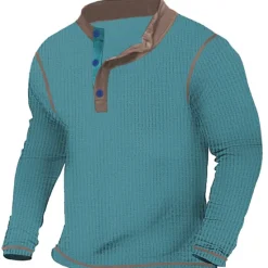 New OUKU Men's T shirt Tee Waffle Henley Shirt Henley Shirt Tee Top Long Sleeve Shirt Patchwork Henley Street Vacation Long Sleeve Patchwork Clothing Apparel Fashion Designer Basic