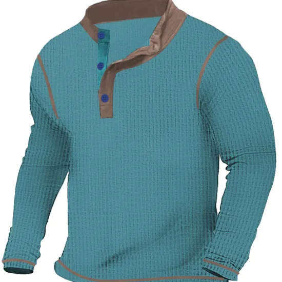 New OUKU Men's T shirt Tee Waffle Henley Shirt Henley Shirt Tee Top Long Sleeve Shirt Patchwork Henley Street Vacation Long Sleeve Patchwork Clothing Apparel Fashion Designer Basic