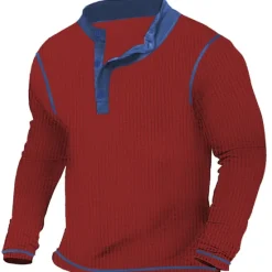 New OUKU Men's T shirt Tee Waffle Henley Shirt Henley Shirt Tee Top Long Sleeve Shirt Patchwork Henley Street Vacation Long Sleeve Patchwork Clothing Apparel Fashion Designer Basic