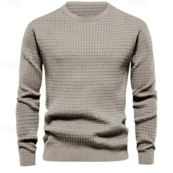 Sale OUKU Men's T Shirt Tee Waffle Knit Tee Tee Top Long Sleeve Crew Neck Spring & Fall Plain Fashion Designer Basic Vacation Street Going out Black White Dark Gray Top Tee for Men