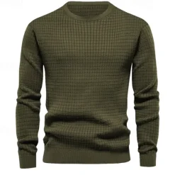 Sale OUKU Men's T Shirt Tee Waffle Knit Tee Tee Top Long Sleeve Crew Neck Spring & Fall Plain Fashion Designer Basic Vacation Street Going out Black White Dark Gray Top Tee for Men