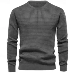 Sale OUKU Men's T Shirt Tee Waffle Knit Tee Tee Top Long Sleeve Crew Neck Spring & Fall Plain Fashion Designer Basic Vacation Street Going out Black White Dark Gray Top Tee for Men