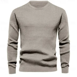 Sale OUKU Men's T Shirt Tee Waffle Knit Tee Tee Top Long Sleeve Crew Neck Spring & Fall Plain Fashion Designer Basic Vacation Street Going out Black White Dark Gray Top Tee for Men