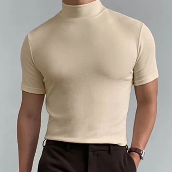 OUKU Men's T Shirt Turtleneck shirt Short Sleeve Stand Collar Summer Spring Plain Fashion Casual Comfortable Vacation Street Holiday Black White Red Top Tee for Men