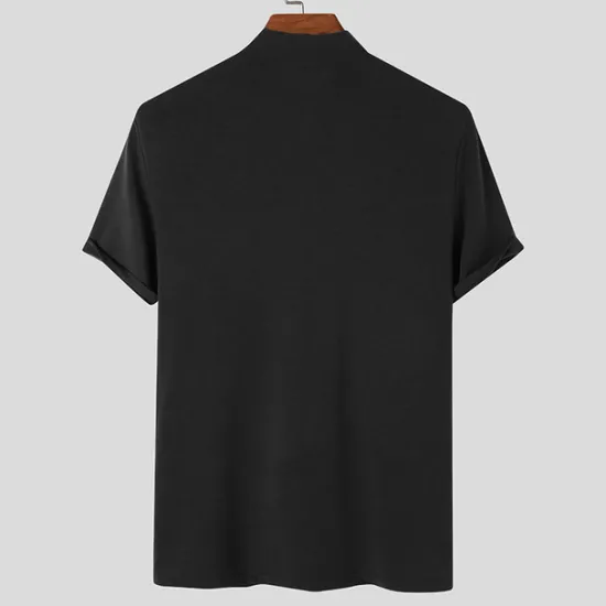 OUKU Men's T Shirt Turtleneck shirt Short Sleeve Stand Collar Summer Spring Plain Fashion Casual Comfortable Vacation Street Holiday Black White Red Top Tee for Men