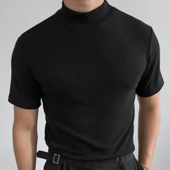 OUKU Men's T Shirt Turtleneck shirt Short Sleeve Stand Collar Summer Spring Plain Fashion Casual Comfortable Vacation Street Holiday Black White Red Top Tee for Men