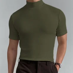 OUKU Men's T Shirt Turtleneck shirt Short Sleeve Stand Collar Summer Spring Plain Fashion Casual Comfortable Vacation Street Holiday Black White Red Top Tee for Men