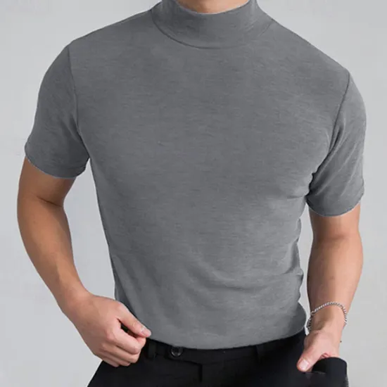 OUKU Men's T Shirt Turtleneck shirt Short Sleeve Stand Collar Summer Spring Plain Fashion Casual Comfortable Vacation Street Holiday Black White Red Top Tee for Men