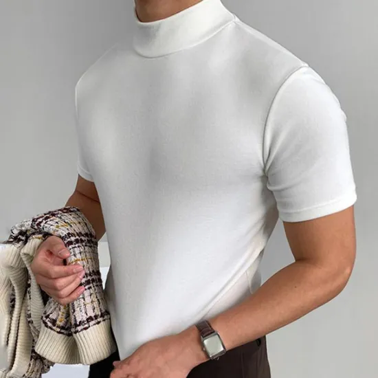 OUKU Men's T Shirt Turtleneck shirt Short Sleeve Stand Collar Summer Spring Plain Fashion Casual Comfortable Vacation Street Holiday Black White Red Top Tee for Men