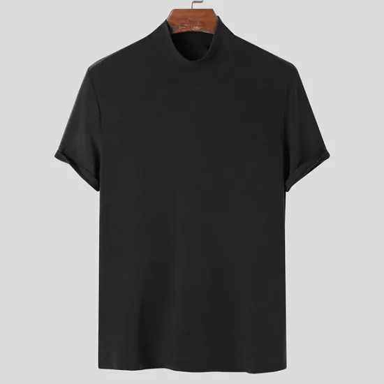 OUKU Men's T Shirt Turtleneck shirt Short Sleeve Stand Collar Summer Spring Plain Fashion Casual Comfortable Vacation Street Holiday Black White Red Top Tee for Men