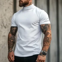 Outlet OUKU Men's T Shirt Turtleneck shirt Short Sleeve Stand Collar Summer Spring Plain Fashion Casual Comfortable Classic Style Vacation Street Holiday Black White Gray Top Tee for Men