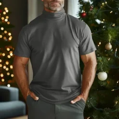 Outlet OUKU Men's T Shirt Turtleneck shirt Short Sleeve Stand Collar Summer Spring Fall Plain Fashion Casual Comfortable Classic Vacation Street Holiday Black White Gray Top Tee for Men
