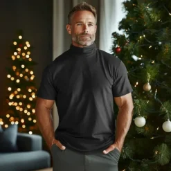 Outlet OUKU Men's T Shirt Turtleneck shirt Short Sleeve Stand Collar Summer Spring Fall Plain Fashion Casual Comfortable Classic Vacation Street Holiday Black White Gray Top Tee for Men