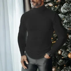 Sale OUKU Men's T Shirt Turtleneck shirt Long Sleeve Shirt Long Sleeve Stand Collar Fall & Winter Plain Lightweight Classic Casual Classic Outdoor Casual Sports Black White Gray Top Tee for Men