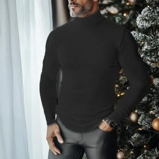 Sale OUKU Men's T Shirt Turtleneck shirt Long Sleeve Shirt Long Sleeve Stand Collar Fall & Winter Plain Lightweight Classic Casual Classic Outdoor Casual Sports Black White Gray Top Tee for Men