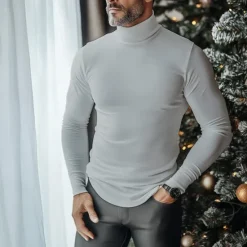 Sale OUKU Men's T Shirt Turtleneck shirt Long Sleeve Shirt Long Sleeve Stand Collar Fall & Winter Plain Lightweight Classic Casual Classic Outdoor Casual Sports Black White Gray Top Tee for Men