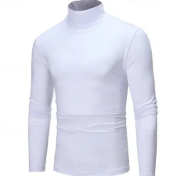 Sale OUKU Men's T Shirt Turtleneck shirt Long Sleeve Shirt Long Sleeve Stand Collar Fall & Winter Plain Lightweight Classic Casual Classic Outdoor Casual Sports Black White Gray Top Tee for Men