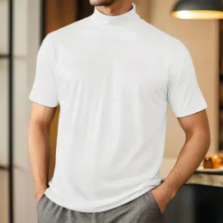 Discount OUKU Men's T Shirt Turtleneck shirt Short Sleeve Turtleneck Summer Spring Plain Fashion Casual Comfortable Soft Home Causal Weekend Black White Gray Top Tee for Men