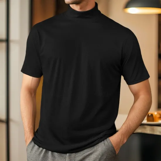 Discount OUKU Men's T Shirt Turtleneck shirt Short Sleeve Turtleneck Summer Spring Plain Fashion Casual Comfortable Soft Home Causal Weekend Black White Gray Top Tee for Men