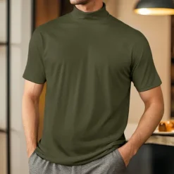 Discount OUKU Men's T Shirt Turtleneck shirt Short Sleeve Turtleneck Summer Spring Plain Fashion Casual Comfortable Soft Home Causal Weekend Black White Gray Top Tee for Men