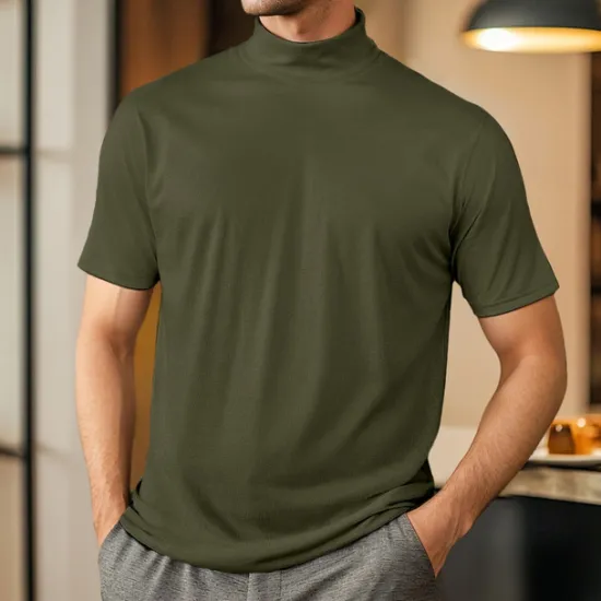 Discount OUKU Men's T Shirt Turtleneck shirt Short Sleeve Turtleneck Summer Spring Plain Fashion Casual Comfortable Soft Home Causal Weekend Black White Gray Top Tee for Men