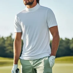 Sale OUKU Men's T Shirt Turtleneck shirt Short Sleeve Stand Collar Summer Spring Plain Fashion Casual Comfortable Classic Vacation Street Holiday White Gray Green Top Tee for Men