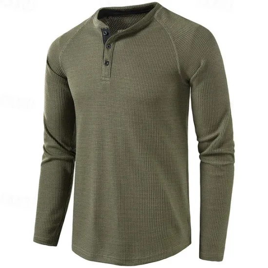 Clearance OUKU Men's T shirt Waffle Henley Shirt Henley Shirt Tee Top Long Sleeve Shirt Plain Henley Street Vacation Long Sleeve Knitting Clothing Apparel Fashion Designer Basic