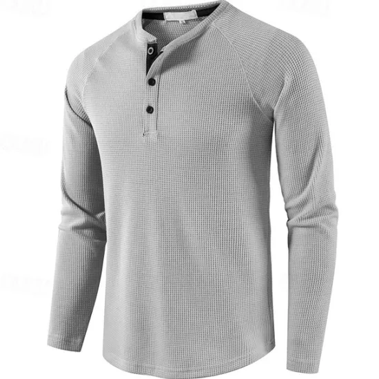 Clearance OUKU Men's T shirt Waffle Henley Shirt Henley Shirt Tee Top Long Sleeve Shirt Plain Henley Street Vacation Long Sleeve Knitting Clothing Apparel Fashion Designer Basic