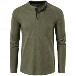 Clearance OUKU Men's T shirt Waffle Henley Shirt Henley Shirt Tee Top Long Sleeve Shirt Plain Henley Street Vacation Long Sleeve Knitting Clothing Apparel Fashion Designer Basic