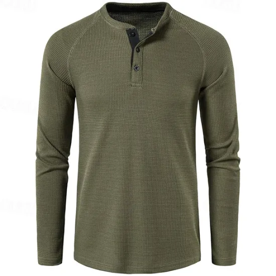 Clearance OUKU Men's T shirt Waffle Henley Shirt Henley Shirt Tee Top Long Sleeve Shirt Plain Henley Street Vacation Long Sleeve Knitting Clothing Apparel Fashion Designer Basic