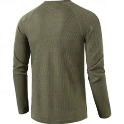 Clearance OUKU Men's T shirt Waffle Henley Shirt Henley Shirt Tee Top Long Sleeve Shirt Plain Henley Street Vacation Long Sleeve Knitting Clothing Apparel Fashion Designer Basic
