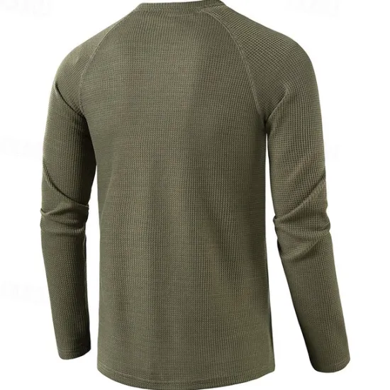 Clearance OUKU Men's T shirt Waffle Henley Shirt Henley Shirt Tee Top Long Sleeve Shirt Plain Henley Street Vacation Long Sleeve Knitting Clothing Apparel Fashion Designer Basic